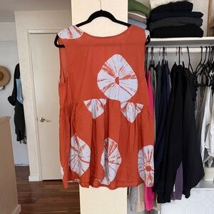 Orange Sleeveless Top with blue Pattern